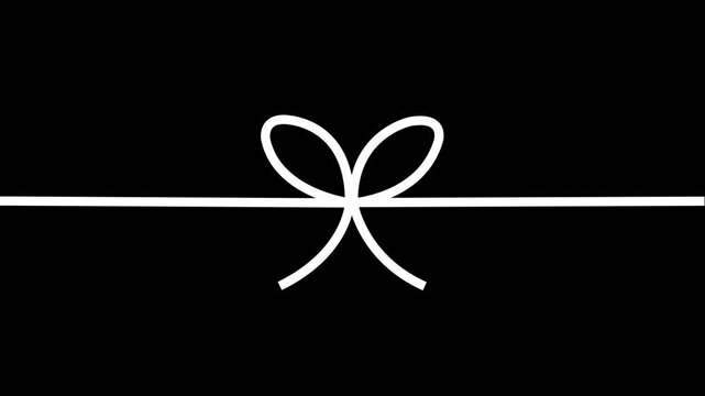 Abstract neon cyan light line drawing a ribbon and bow tie against a black background, perfect for holiday greetings, birthday surprises, and gift-themed video overlays. 4k motion video.