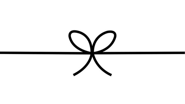 Abstract neon cyan light line drawing a ribbon and bow tie against a black background, perfect for holiday greetings, birthday surprises, and gift-themed video overlays. 4k motion video.