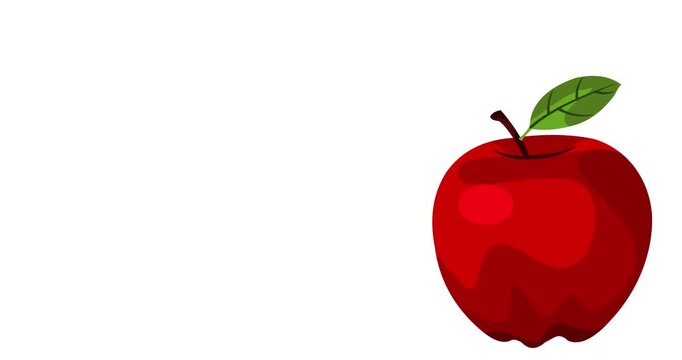 Animation of a red apple on a white background with copy space.