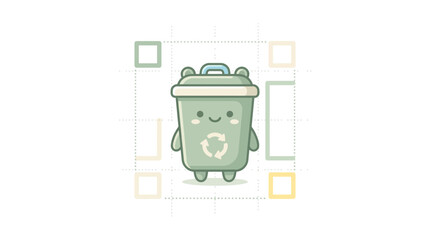 Fototapeta premium Cute cartoon trash can with recycling symbol on QR code
