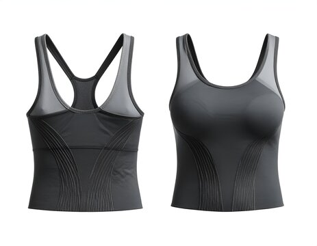 Two black compression sports tops on white background
