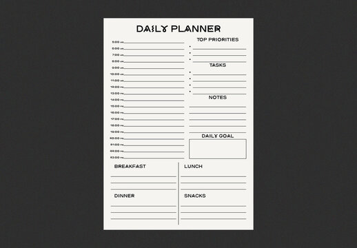 Daily Planner Printable Template with Hourly Schedule Top Priorities Tasks Notes Daily Goal and Meal Planner Sections
