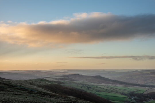 Beautiful Peak District Autumn Fall landscape at sunrise with beautiful vibrant colours