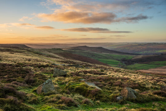 Beautiful Peak District Autumn Fall landscape at sunrise with beautiful vibrant colours