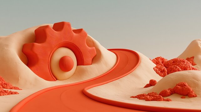 Glossy claymation illustration of a big chunky wind up key, playful claymation style concept illustration