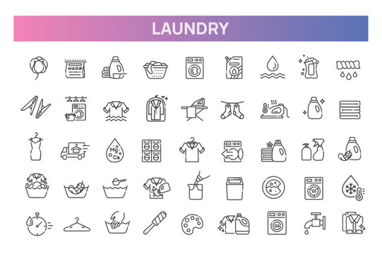 Laundry services related vector line icons