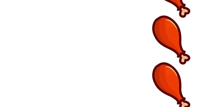 Animated fried chicken leg decoration on a white background with copy space.