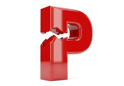 Broken red letter p icon with shadow