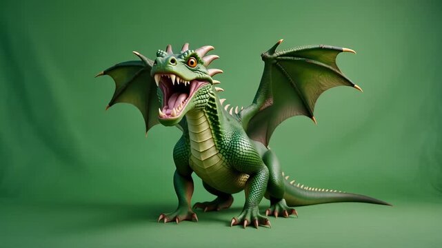 Green Dragon Creature seated with open mouth and wings spread against a textured green backdrop