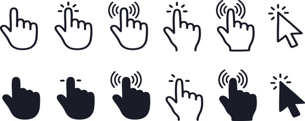 Fototapeta premium Set of hand cursor and mouse pointer icons for web design and user interface navigation elements