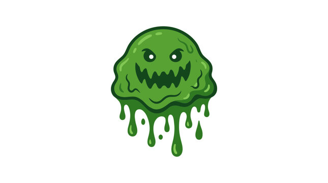 Green slime monster with spooky face isolated on white