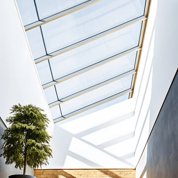 Glass skylight and interior courtyard with a small tree a photorealistic architectural scene detail building