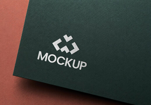 Silver Foil Logo Mockup on Dark Textured Paper
