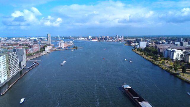 Waterplein Oost Amsterdam Boats Aerial Drone 4K