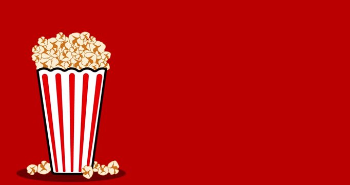 Popcorn animation on a red background with copy space.