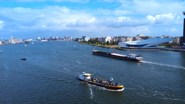 Waterplein Oost Amsterdam Boats Aerial Drone 4K