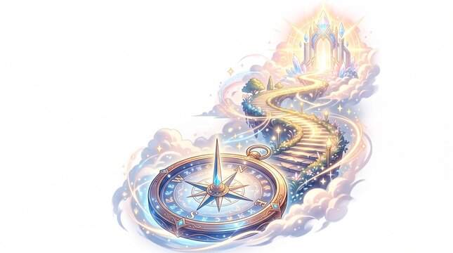 Magical Compass Guides to a Heavenly Gate on a Cloud Pathway