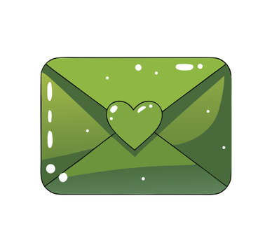 Green envelope with heart symbol representing love letter