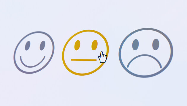 Illustration of a fictional website showing a mouse pointer clicking the neutral button (neutral feedback).
