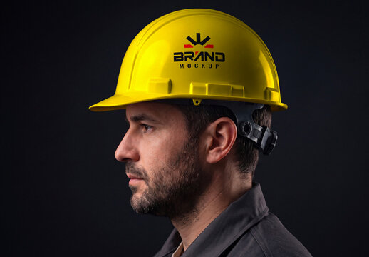 Construction Helmet Mockup on Head