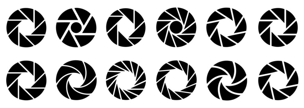 camera aperture shutter diaphragm icon set