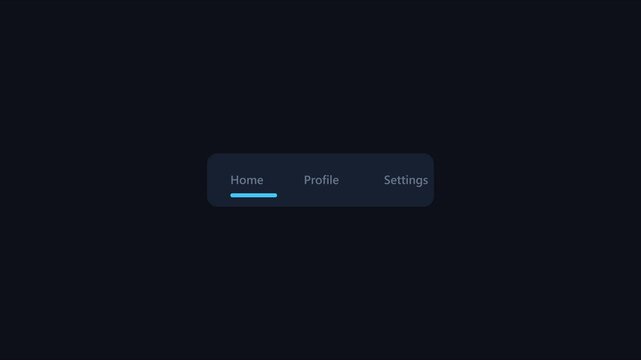 Minimalist ui navigation menu animation with smooth tab switching and glowing blue indicator for modern mobile app interface 4k