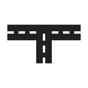Black road intersection icon showing a t junction street layout for navigation and map design Vector