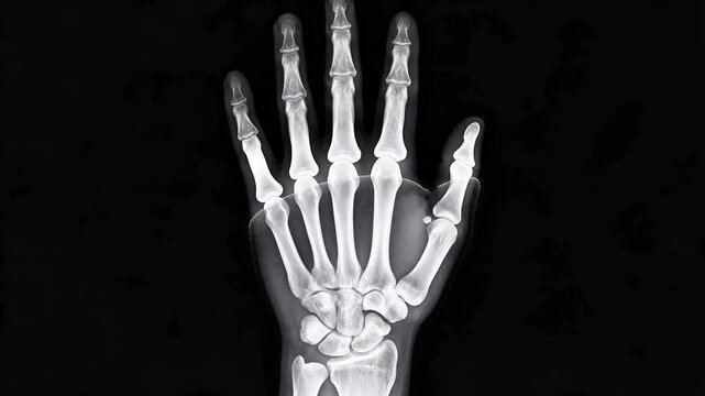 Medical X-Ray Radiograph of Healthy Human Hand and Wrist Showing Normal Bone Structure and Joints
