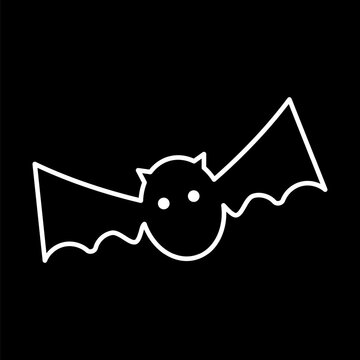 Bat line-art icon; face with round, white eyes; themes include Halloween, animals, spooky, cute, scary, monsters, etc.