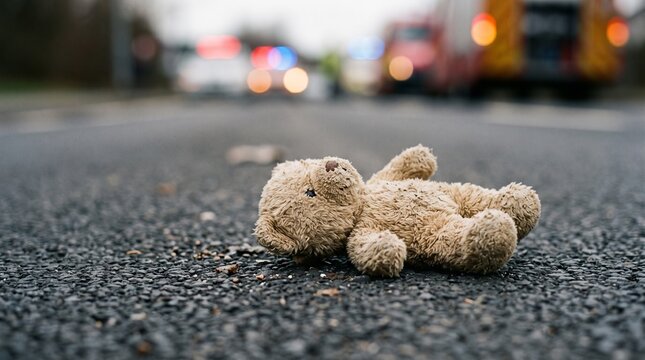 Lost Teddy Bear on Road After Accident