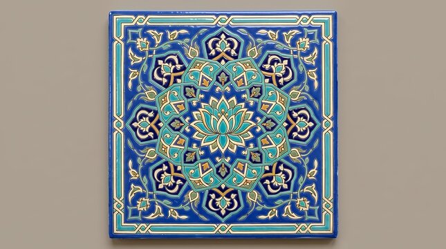 Symmetrical Floral Geometric Lotus Mandala Ornament Tile Design Symmetrical Pattern Blue Background mandala floral geometric ornament tile design pattern lotus symmetrical blue background interior