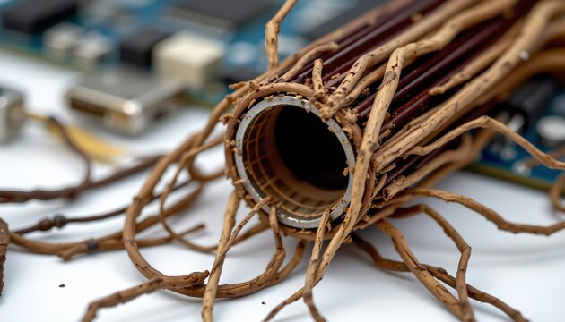 The image shows a close up view of a tangled bundle of electrical wires with exposed ends, resting on a surface