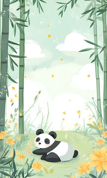 Cute Panda Relaxing in a Lush Bamboo Forest