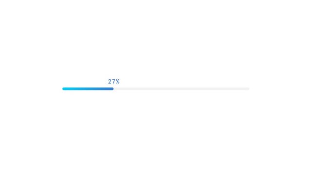 Blue loading progress bar showing twenty seven percent indicator. Percencase white background vector illustration