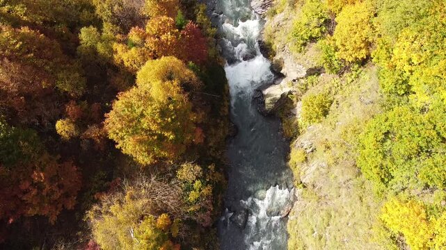 Aerial View of Kholodny Glacier and Bzerpinsky Cornice in Autumn, Krasnaya Polyana, Russia
