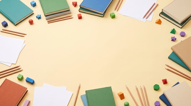 School supplies flat lay frame
