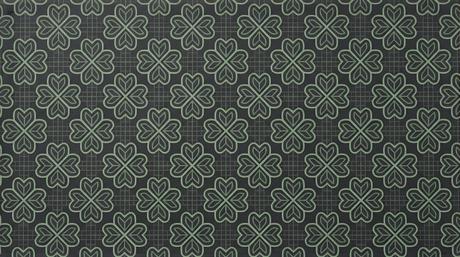 Geometric Four Leaf Shamrock Clover Pattern Dark Grid Textile Abstract Nature Motif Canvas Backdrop clover pattern shamrock geometric grid dark background four leaf nature motif textile fabric green