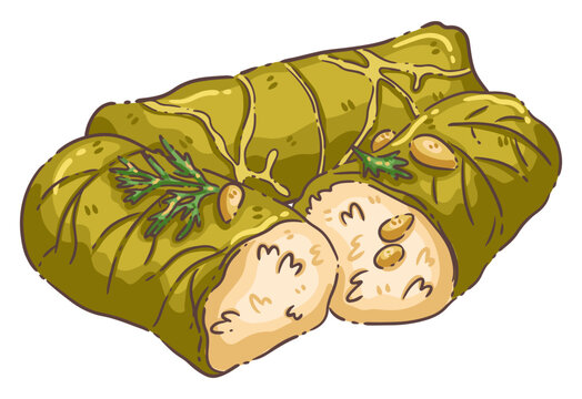 Stuffed Grape Leaves Dolma Warak Enab Illustration