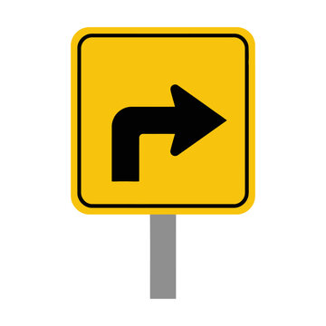 Yellow road sign with a black arrow showing a sharp turn to the right Vector