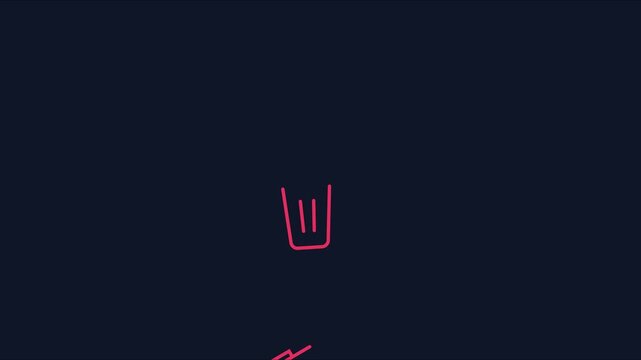 Animated trash can deleting file concept: minimalist red line on dark animation 4k background delete
