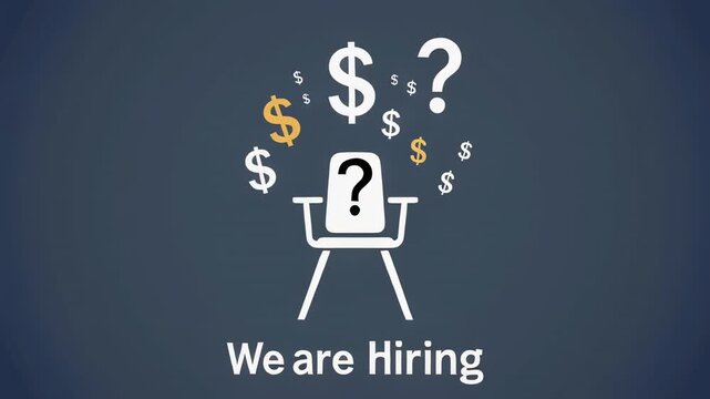Empty chair with dollar signs and question marks rising during recruitment process