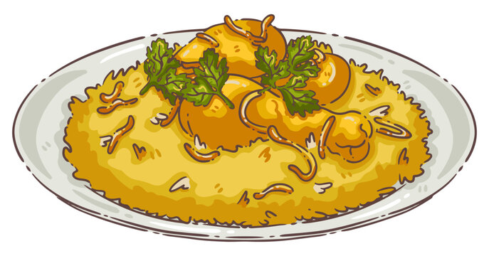 Arabic Kabsa Mandi Chicken Rice Dish Illustration
