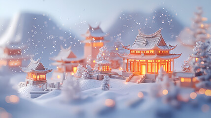 Fototapeta premium Winter Wonderland Miniature Chinese Village