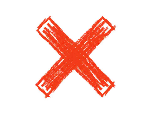 Hand Drawn Red X Mark Symbol with Textured Crayon Effect for Visual Feedback and Negative Selection Elements