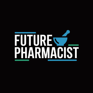 Future Pharmacist graphic with mortar and pestle icon on black