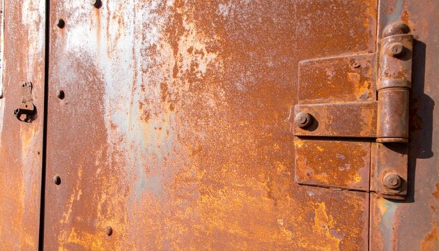 Heavily Rusted Iron Door with Old Metal Hinge Decay and Corrosion Texture Concept