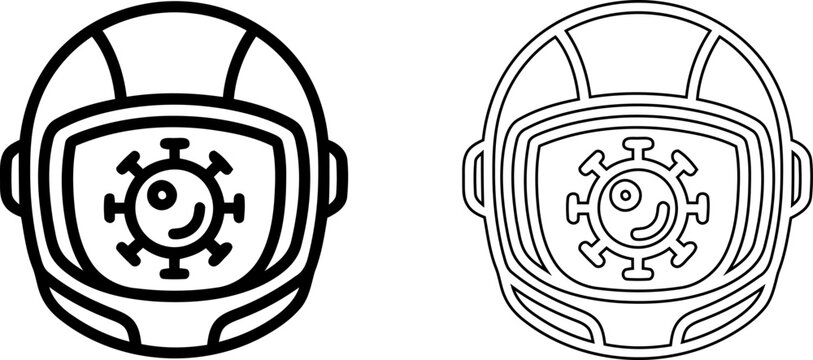 Astronaut helmet with virus icon inside, vector illustration set