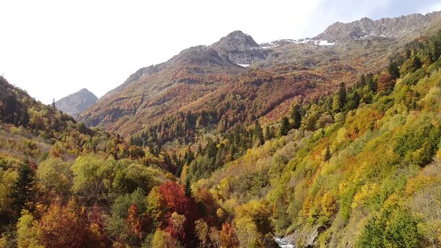 Aerial View of Kholodny Glacier and Bzerpinsky Cornice in Autumn, Krasnaya Polyana, Russia