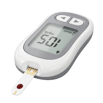 Digital Blood Glucose Monitor with Test Strip Isolated on Transparent Background PNG for Diabetes Testing