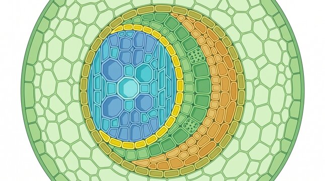 Microscopic Cross Section Illustration of Plant Stem Vascular Bundle Anatomy